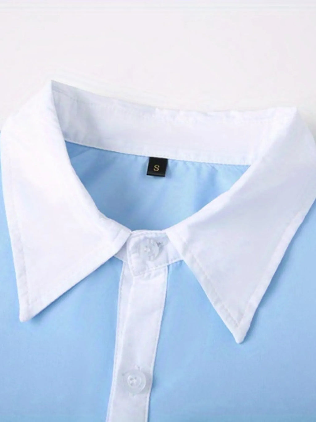 Blue long-sleeved business shirt for teenagers with white contrast collar and cuffs
