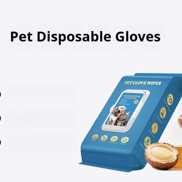 Pack of disposable clear polyethylene gloves for pet grooming and cleaning tasks