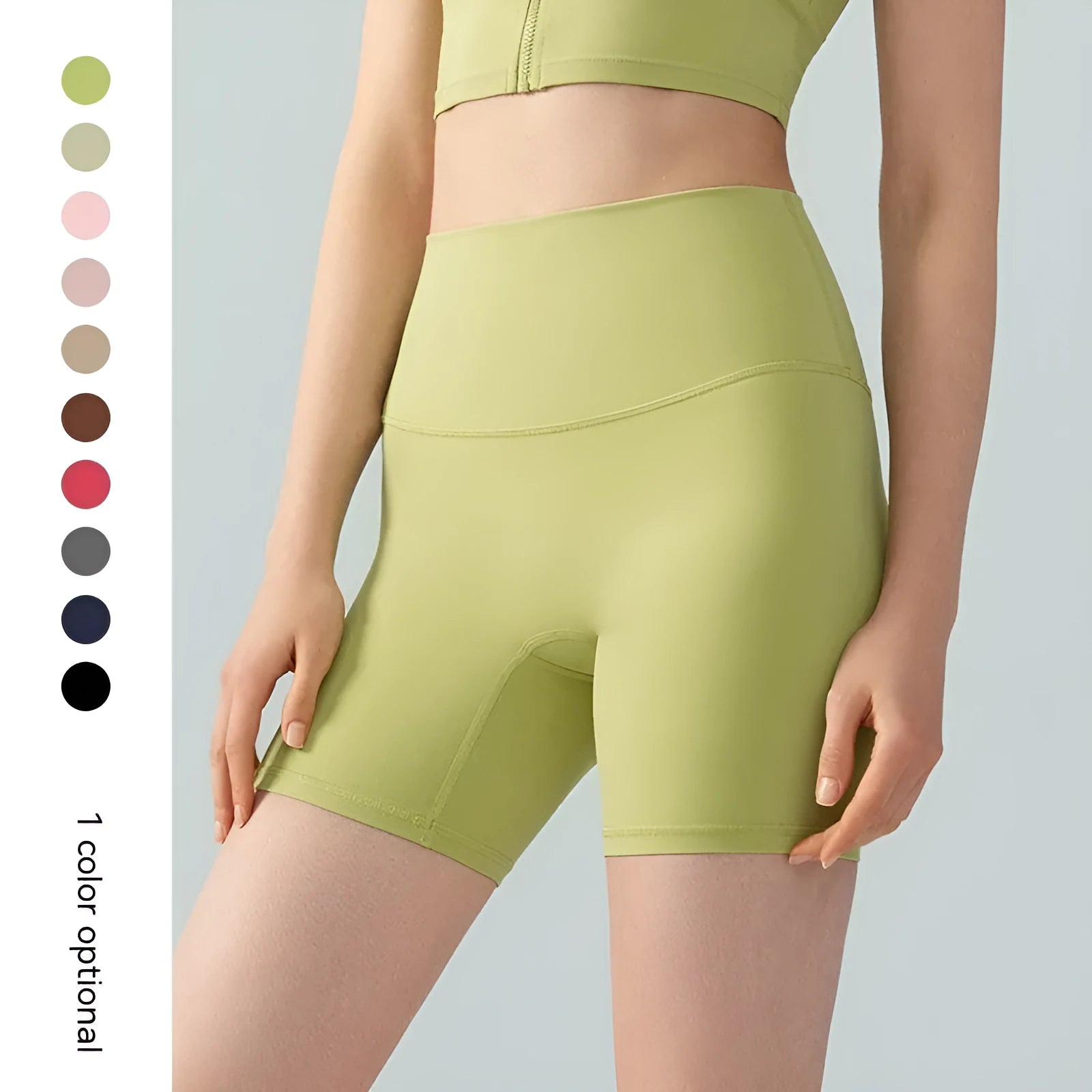 Women's lycra yoga shorts in leaf green colour with high waist and short length design