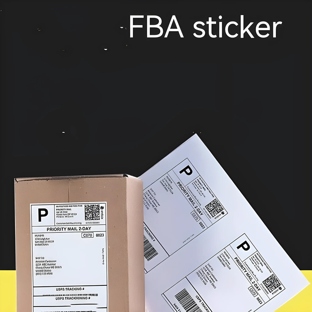 Pack of blank A4 FBA barcode label sheets showing multiple grid format options for printing.