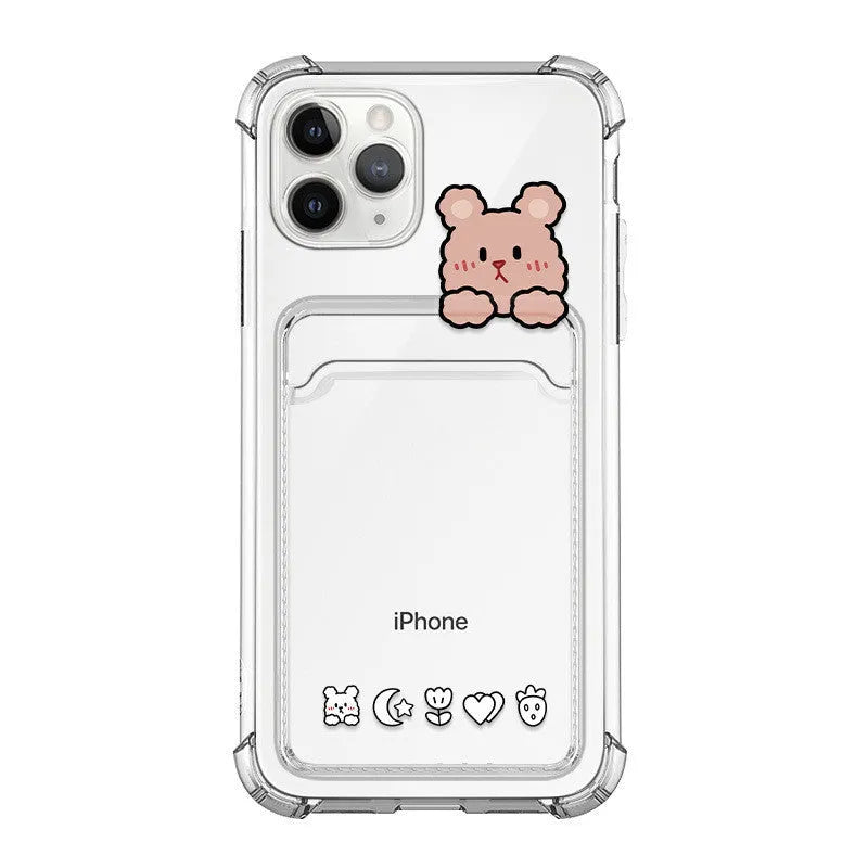 Clear cartoon design iPhone case with card slot on back for iPhone 13 and other models