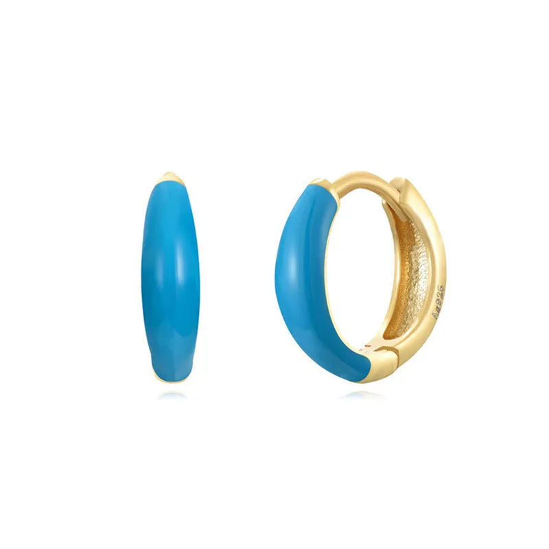 Curved epoxy oval earrings with dripping oil finish in seven colour options