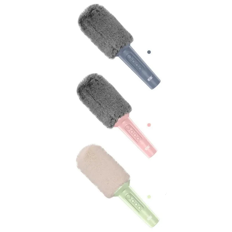 USB Bluetooth karaoke microphone in blue, green, or pink colours with integrated audio system