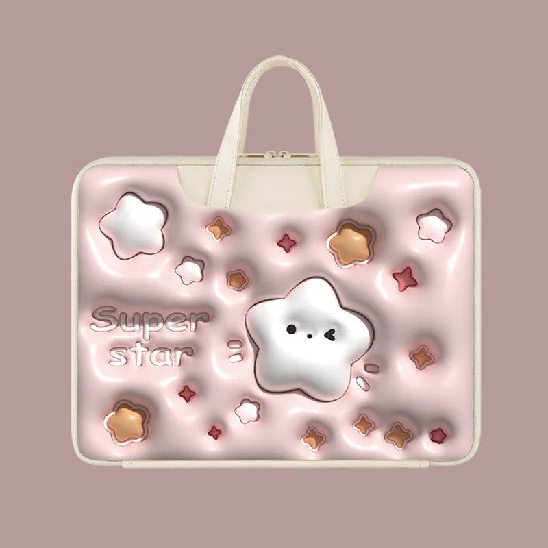 PU leather inflatable laptop bag with suitcase handle strap in a cute panda print design.