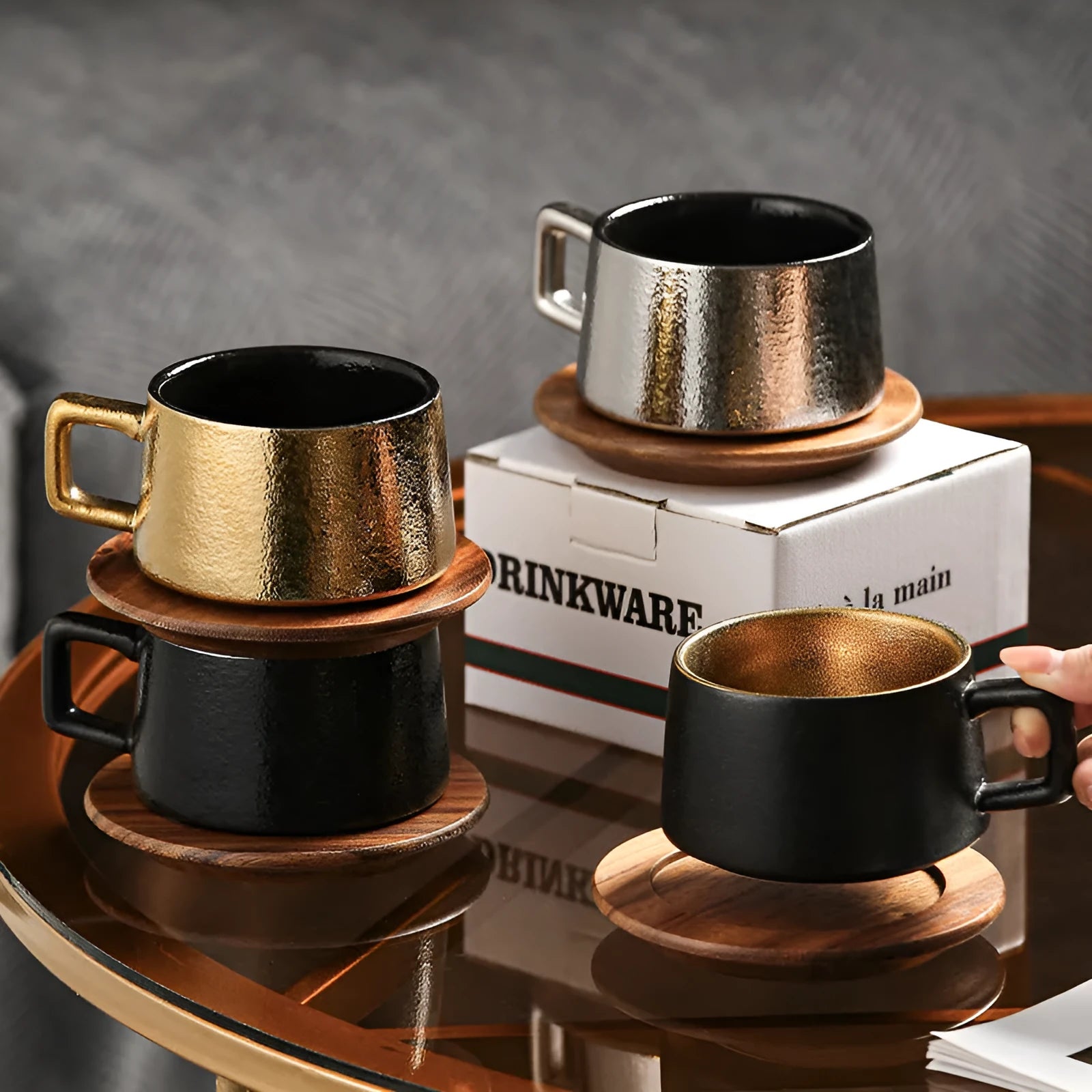 Office afternoon tea gift tumbler set with gold or silver gift box, 250ml capacity cup
