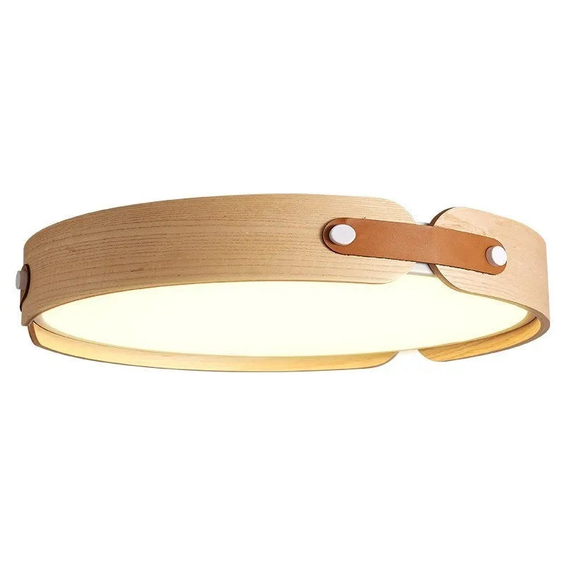 Japanese walnut ceiling lamp with wood shade and PMMA lampshade in warm light colour options