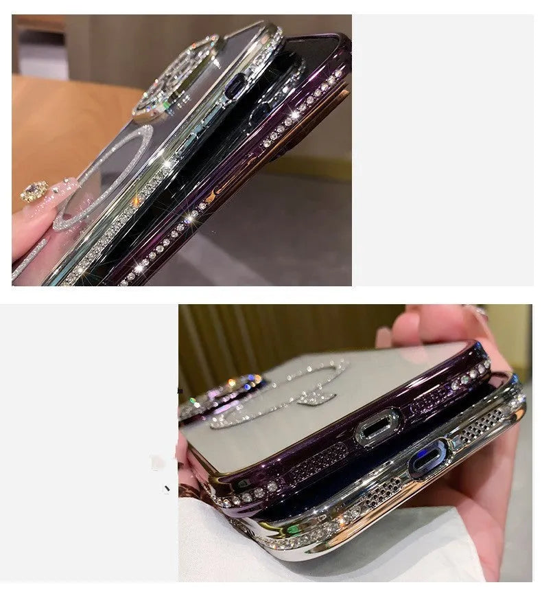 Wireless magnetic iPhone case in deep purple with soft silicone back and electroplating details.