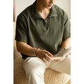 Men's loose fit short sleeve T-shirt in cedar green made from quick-drying Ice Silk polyester fabric