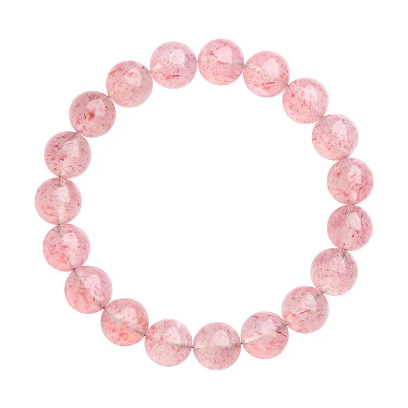 Strawberry quartz crystal bracelet with 10-10.8mm natural white water gemstone beads