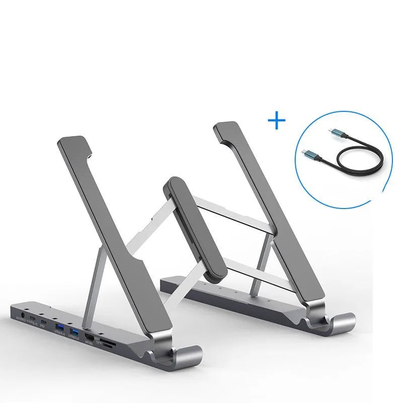 Collapsible aluminium alloy portable bracket for desktop laptop cooling rack in silver or grey