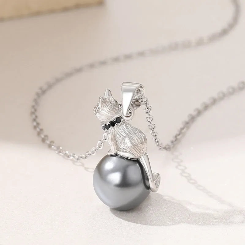 925 sterling silver cat pendant necklace with clavicle chain in D2113 or D2114 styles