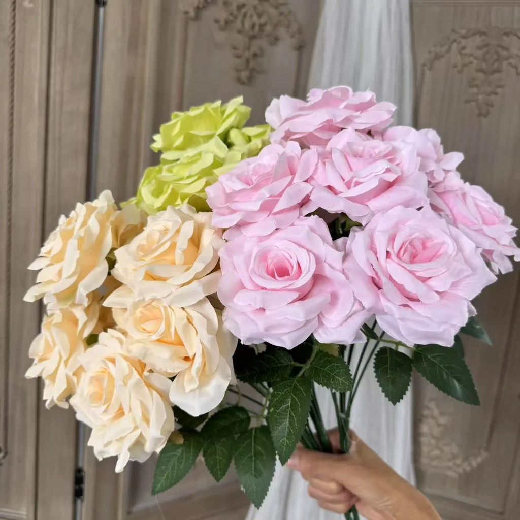 9-head diamond wedding hall flower row bundle in silk with multiple colour options including white, pink, and red