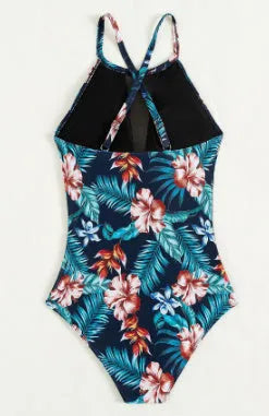 Women's deep V-neck one-piece swimsuit in polyester with solid or gradient colour options