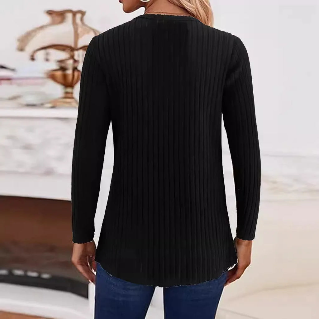Simple solid colour knitted button sweater in black or grey green.
