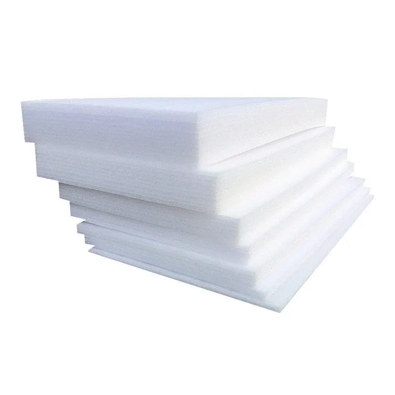 White high density EPE pearl cotton foam board showing thickness, 2 metres by 1 metre.