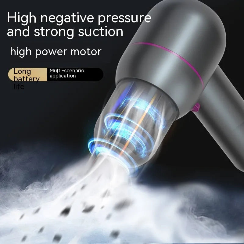 XC-06 grey portable handheld car cleaner with brush nozzle and extended suction attachments