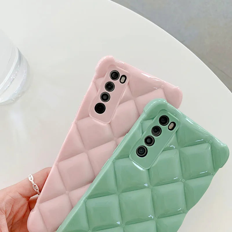 Huawei silicone phone case with diamond texture in black, green, pink or white
