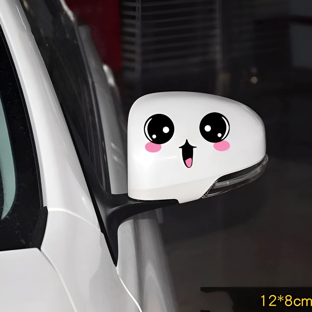 Reflective cartoon car sticker pair with cute eyes design for vehicle body or rearview mirror customisation