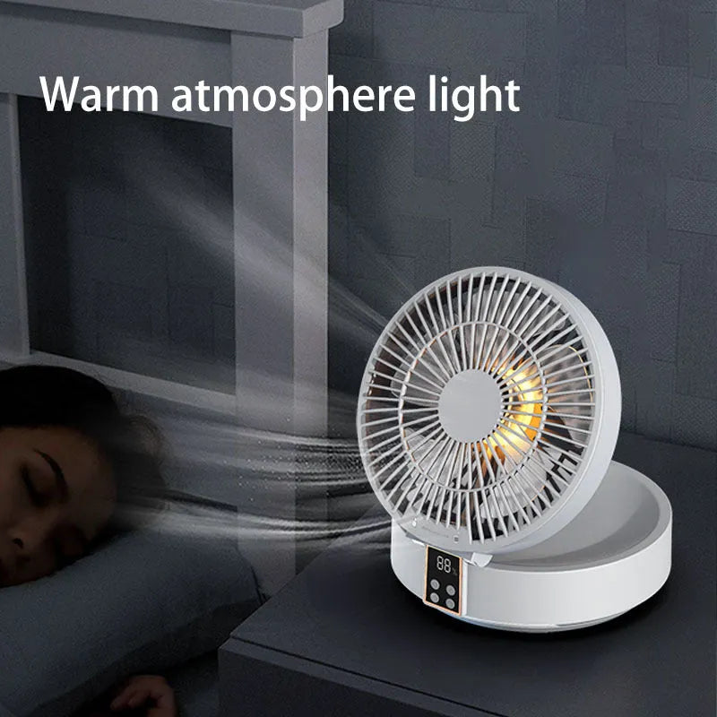 Portable rechargeable folding desk fan with remote control and night light in blue colour