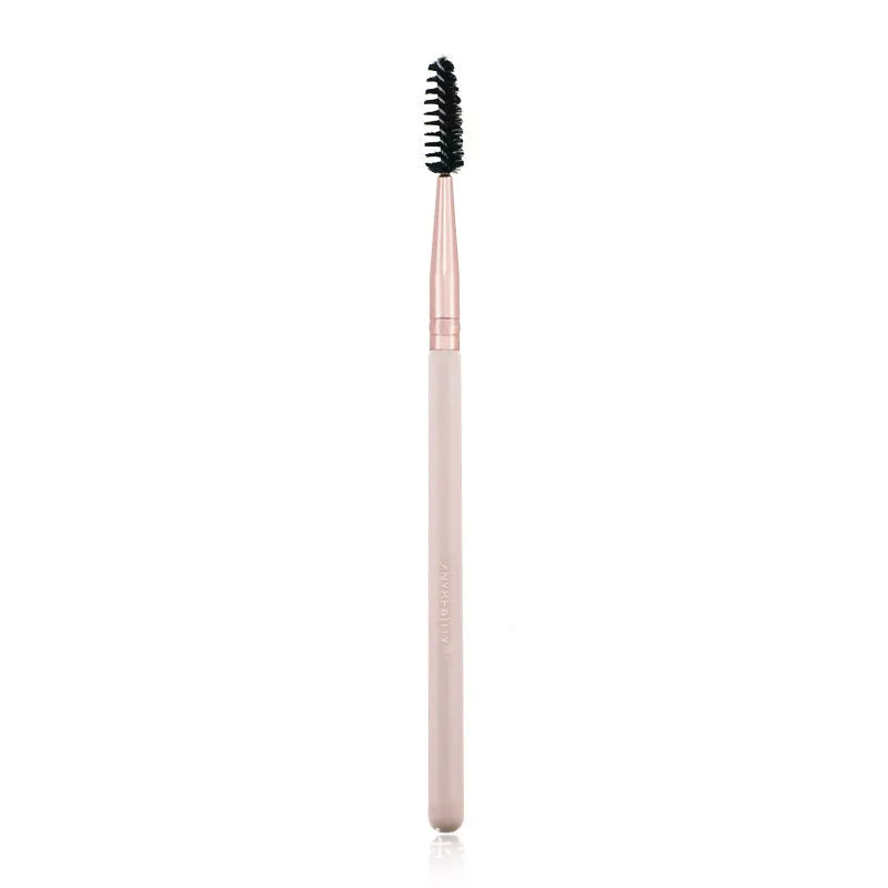 26 piece pink wooden handle makeup brush set in a PU travel bag