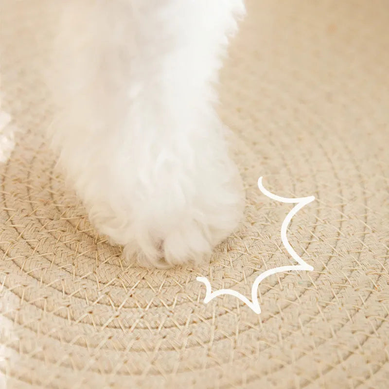 Green oval-shaped cat scratching pad with sisal fabric, serving as a lounge bed for cats.