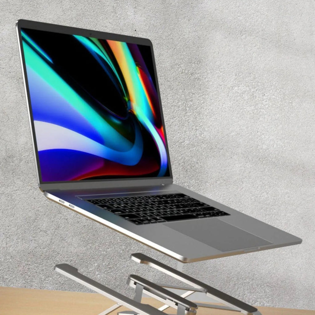 Collapsible aluminium alloy portable bracket for desktop laptop cooling rack in silver or grey