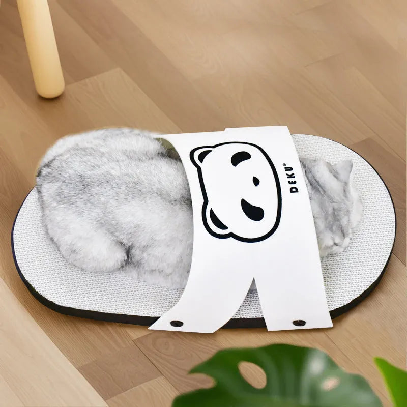 White slipper style cat scratch board made from corrugated cardboard