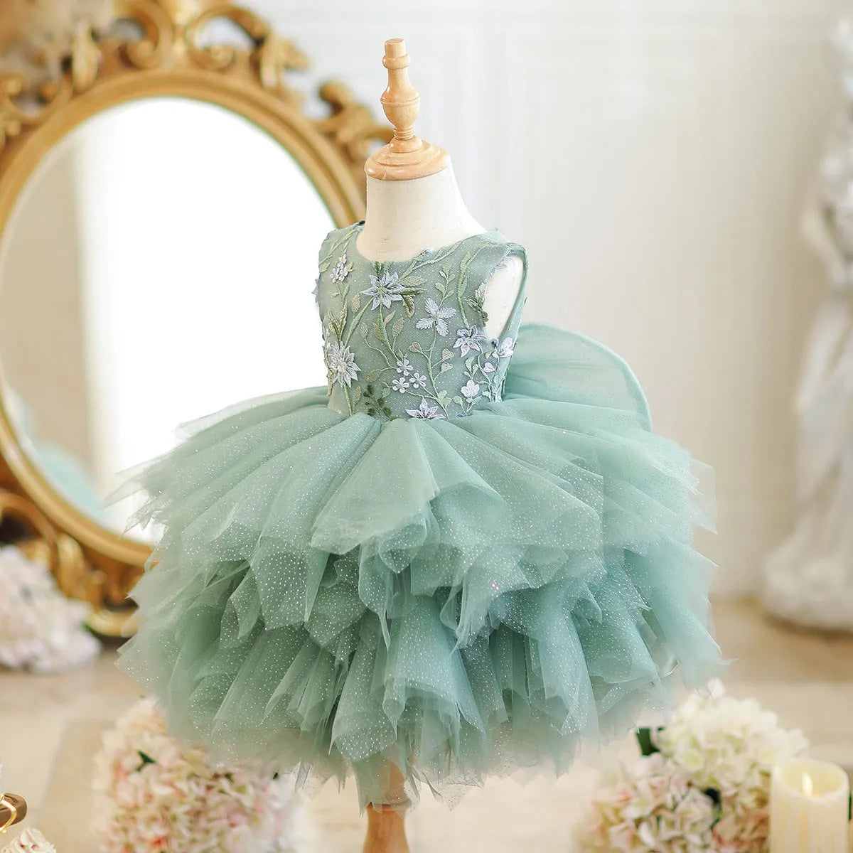 Girl's Mori style princess birthday party dress in princess colour, available in 80cm to 150cm heights