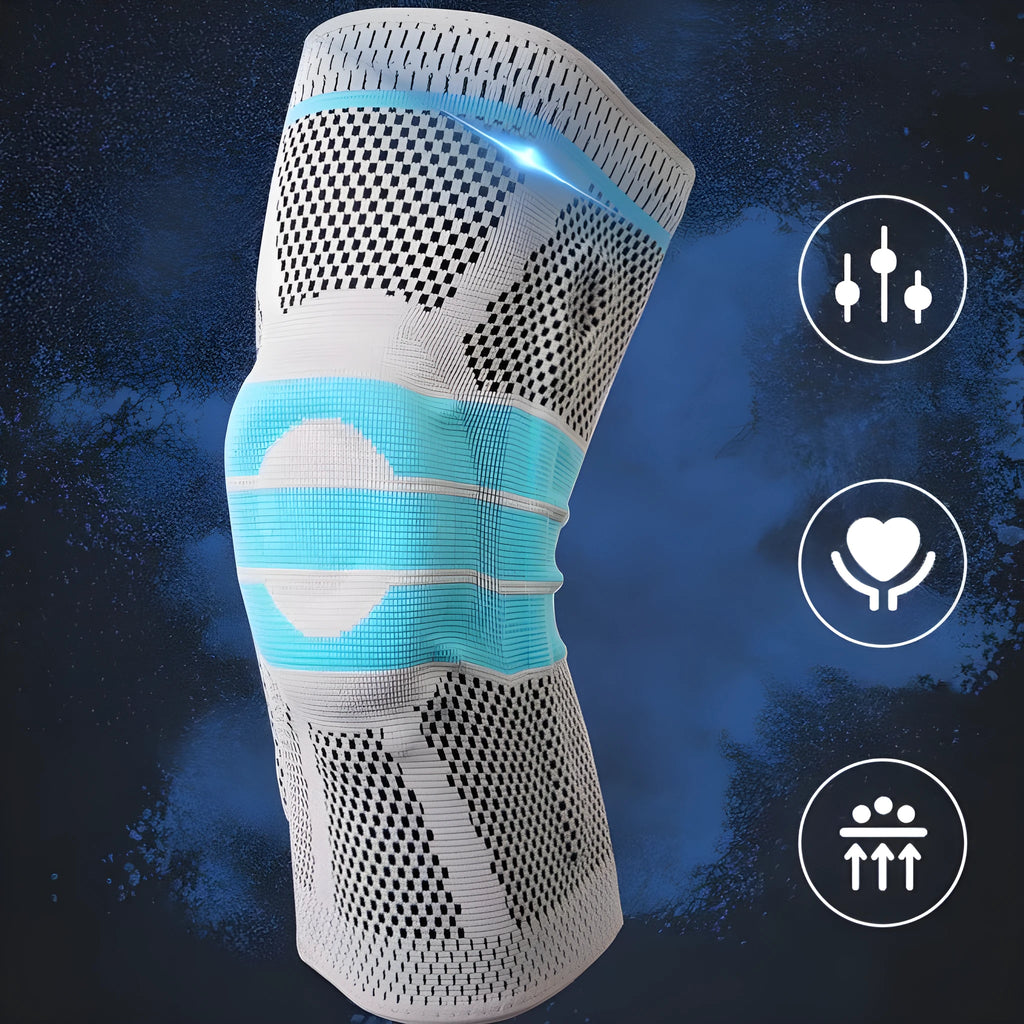 Sky blue elastic fibre knee pads with silicone for basketball and running protection