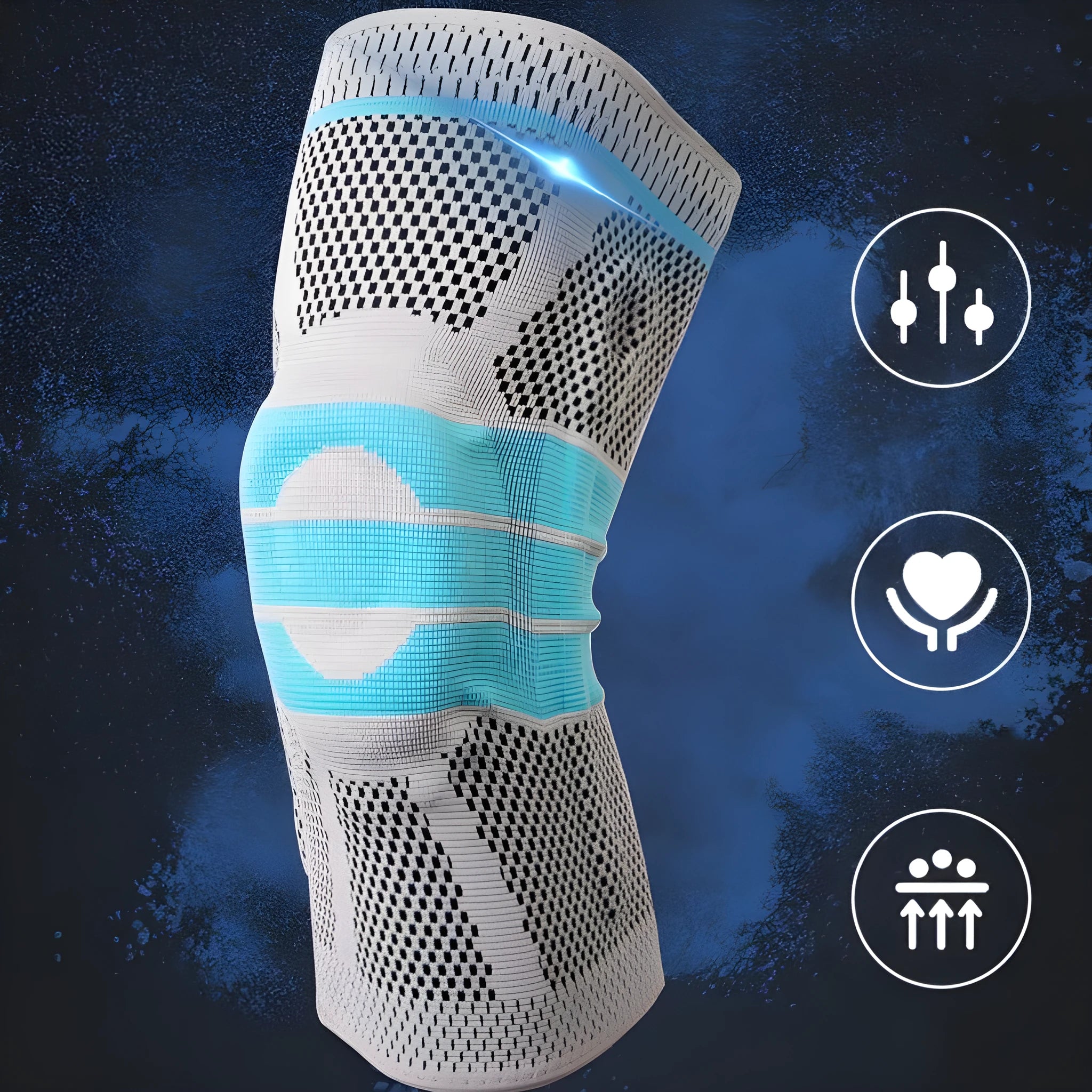 Sky blue elastic fibre knee pads with silicone for basketball and running protection