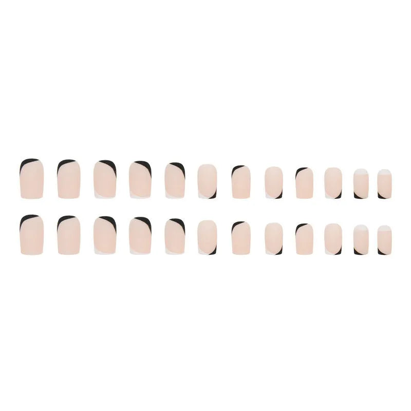 Black and white frosted press-on nail decorations with French style design