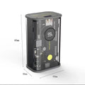 Transparent yellow industrial power bank showing internal battery components with aluminium casing