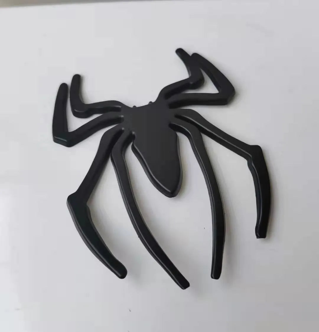 Zinc alloy 3D spider car bumper sticker in metallic finish measuring 7x5 cm