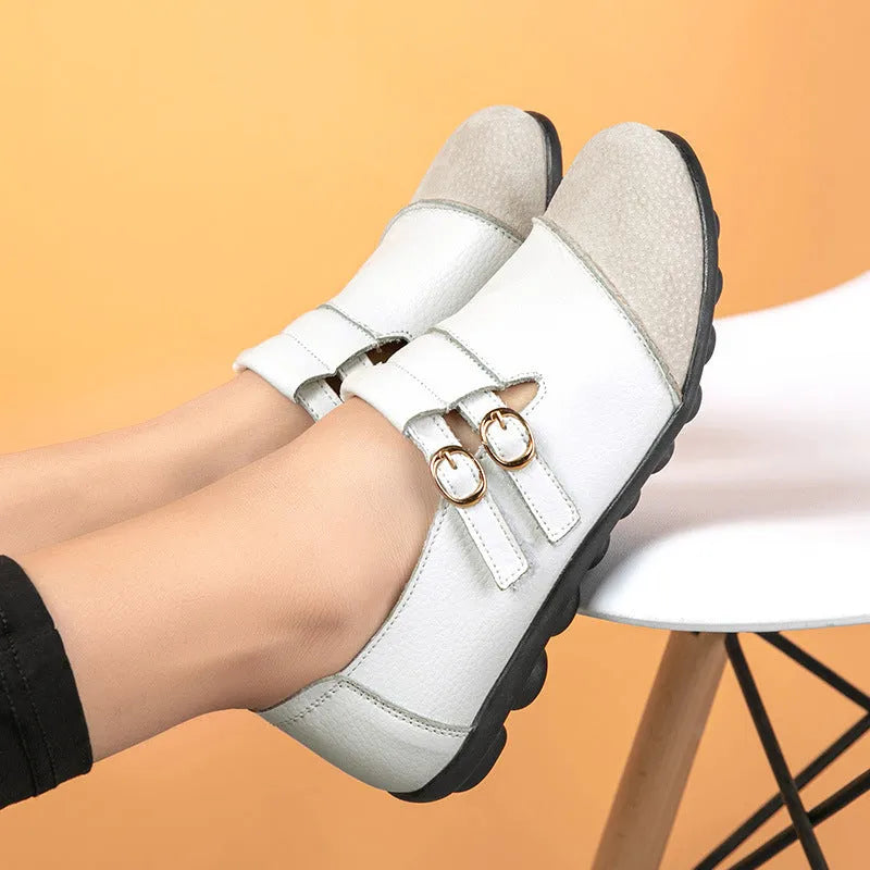 Handmade cow split leather casual flat shoes with Velcro strap in multiple colours