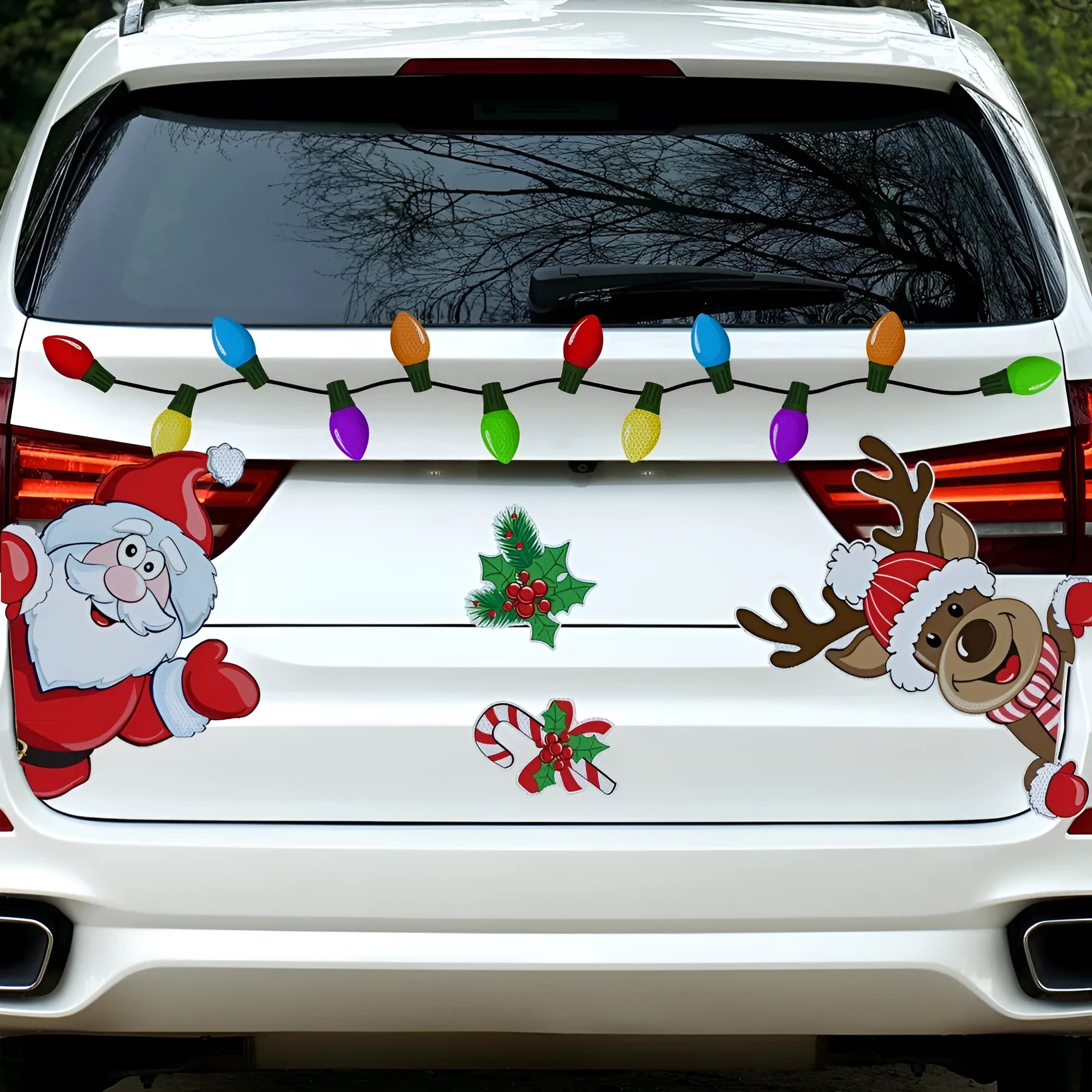 Christmas elk cartoon design reflective magnetic sticker with six-thread pattern for window decoration