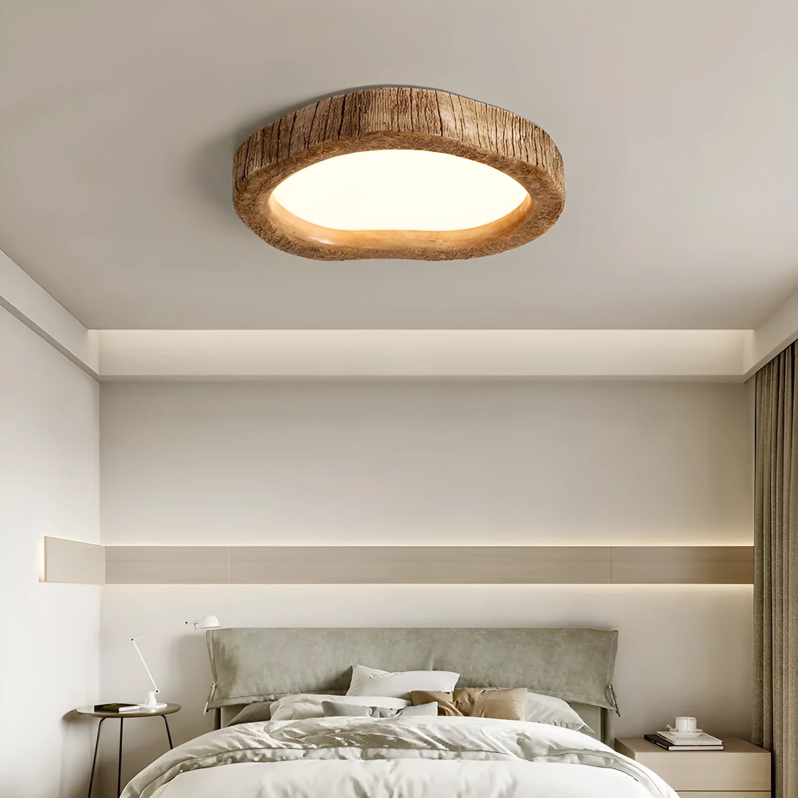 Circular wood grain finish Chinese style LED ceiling lamp