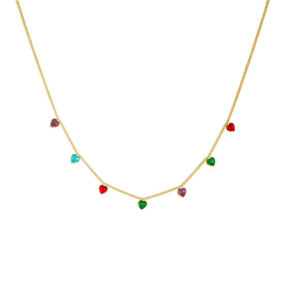Women's gold-plated stainless steel necklace with heart pendant on adjustable chain