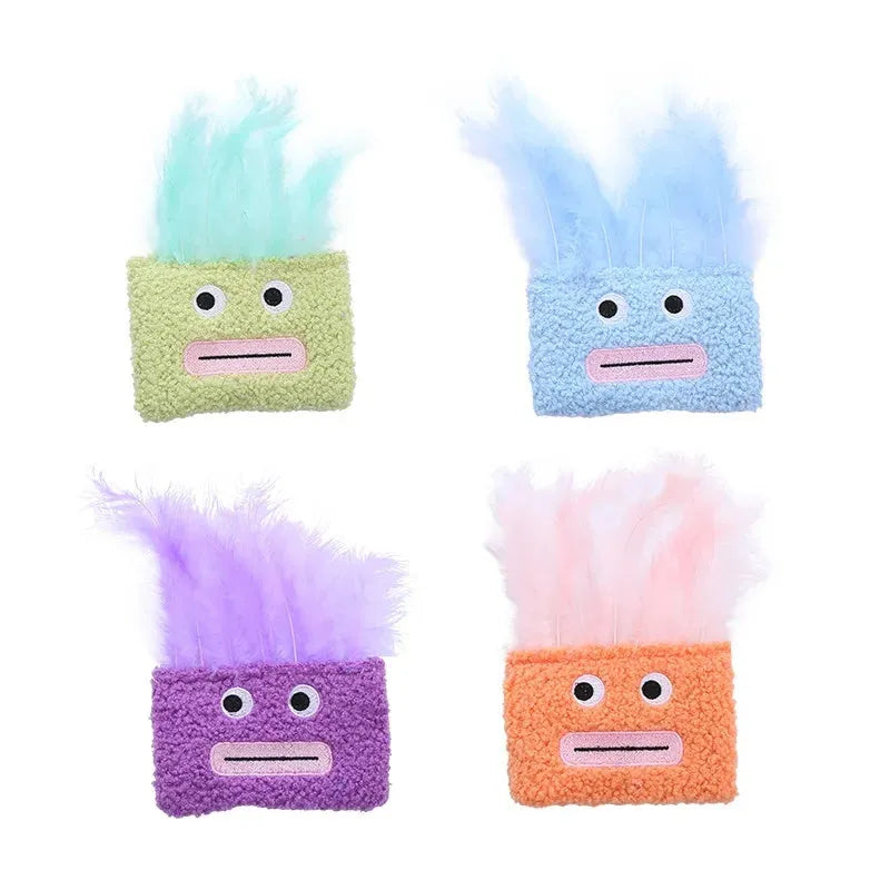 Big mouth explosion head shaped catnip plush toy for cats in blue, green, orange, and purple colours