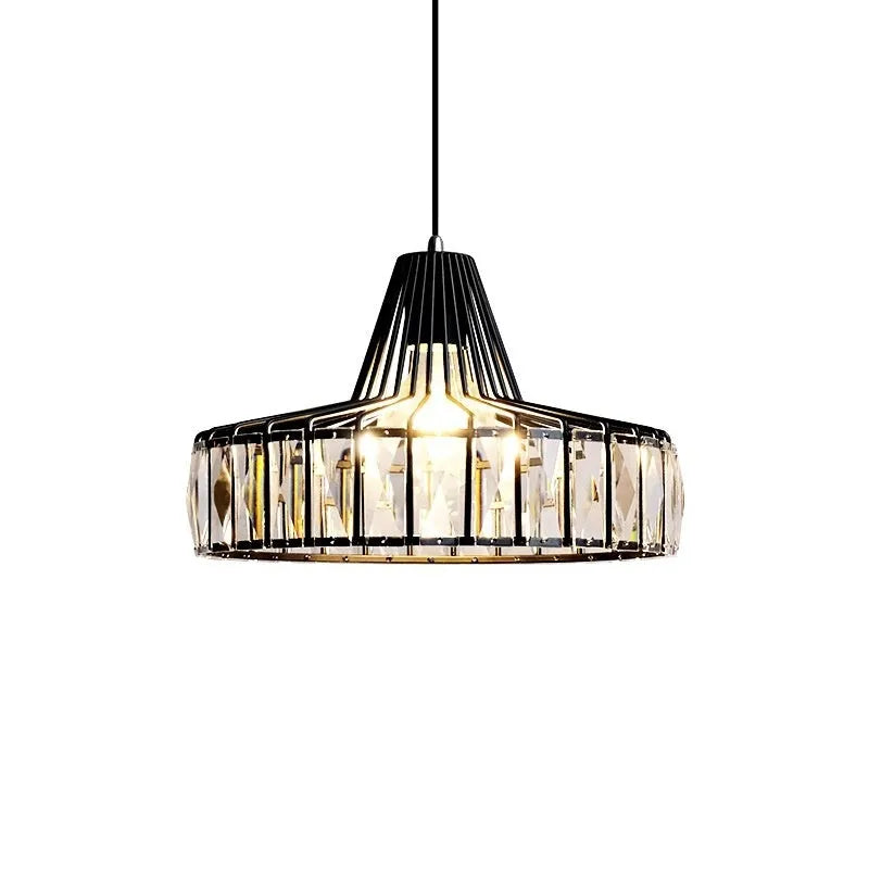 Modern crystal ceiling sun lamp in black or gold finish, available in 18cm, 25cm, and 32cm diameters.