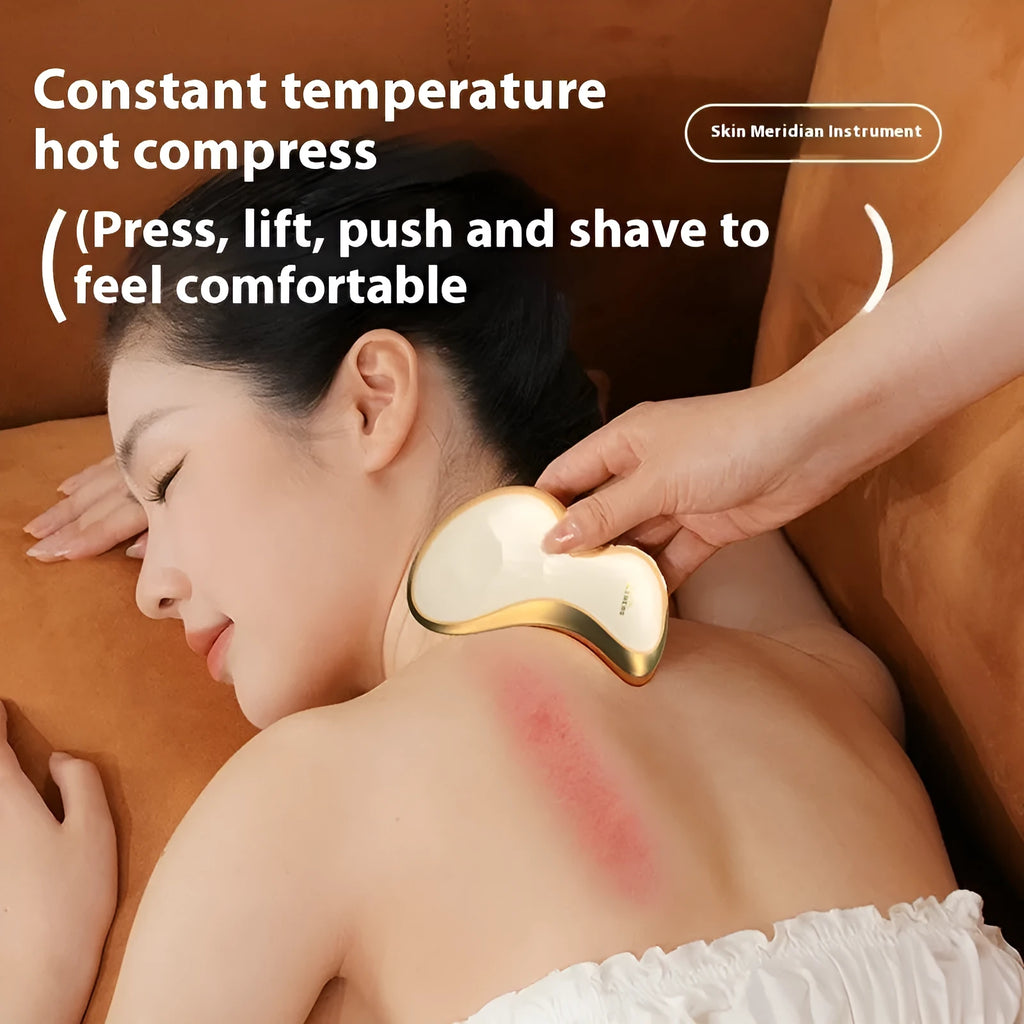 Golden yellow electric scrapping plate with USB charging port for constant temperature vibration massage