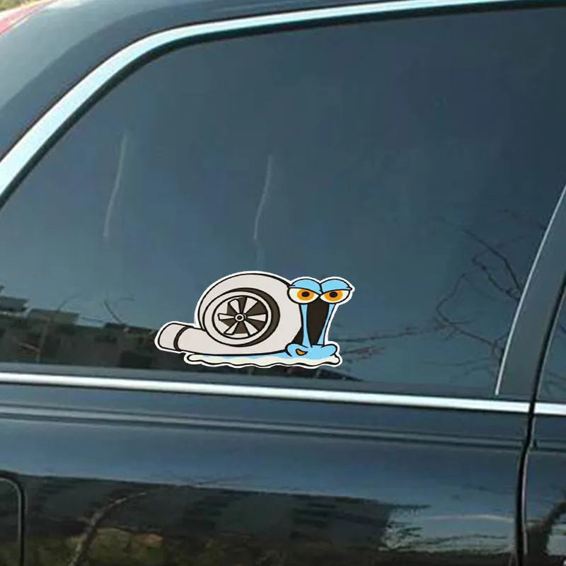 White snail cartoon reflective car bumper sticker measuring 12cm by 8cm
