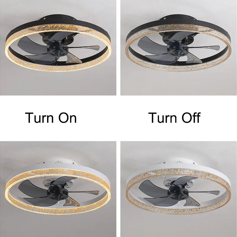Nordic-style ceiling fan lamp with light and remote control, 50cm diameter in coffee gold finish.