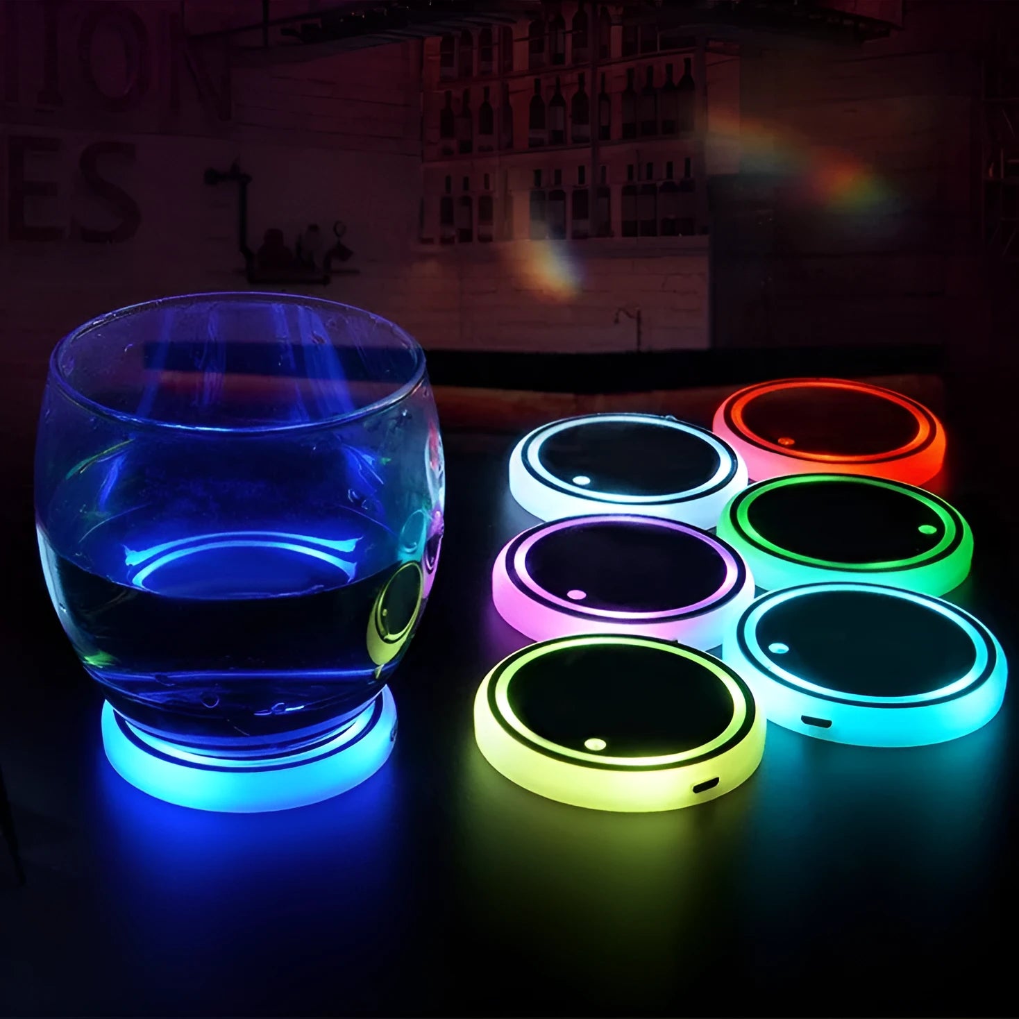 68mm LED colour-changing car cup holder coaster with solar and USB charging
