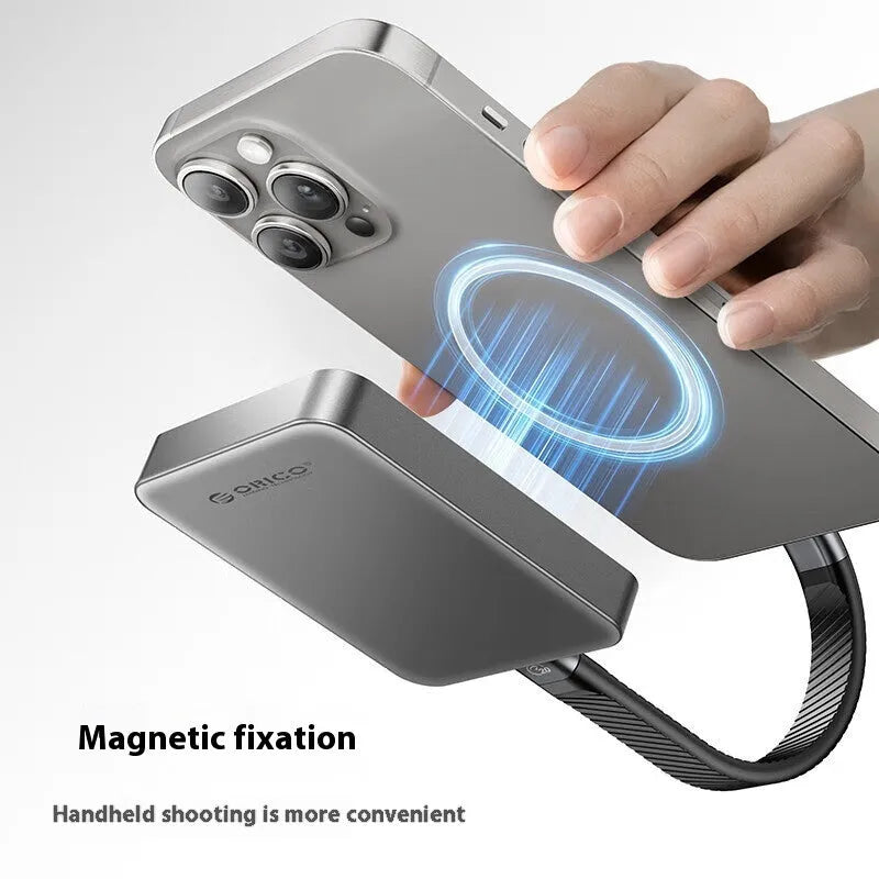 Grey magnetic mobile solid-state drive with suction ring attachment and ultra-thin design