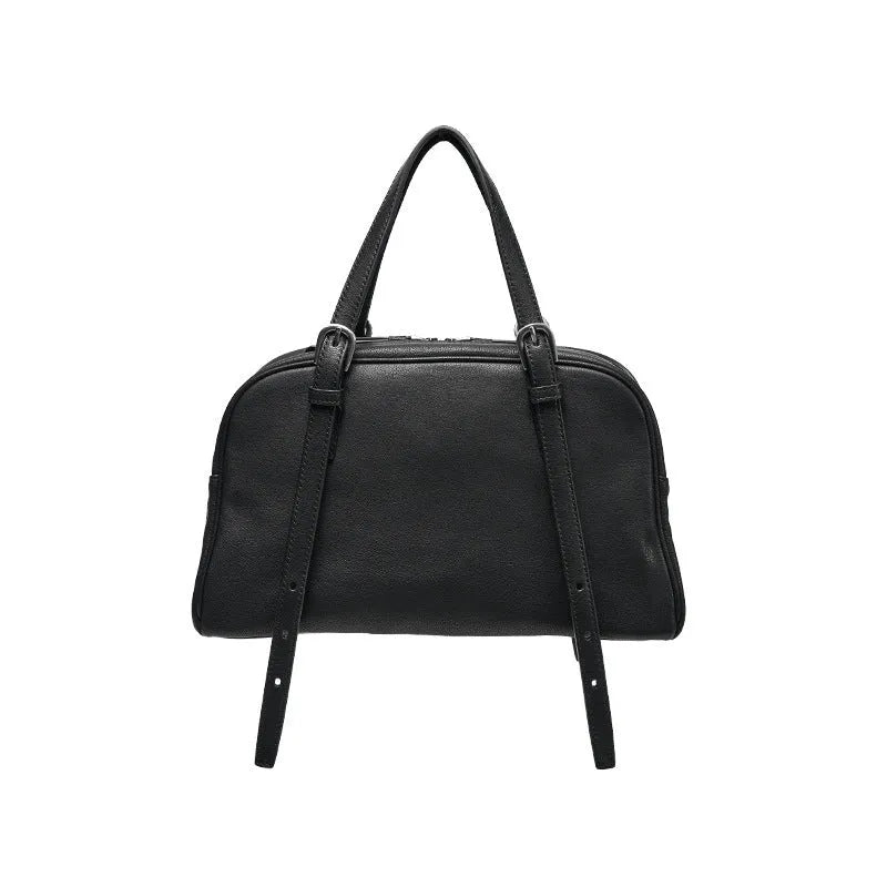 Women's retro genuine leather shoulder bag in horizontal square design with large capacity