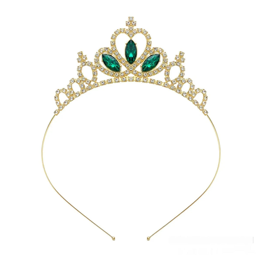 Gold alloy princess crown headdress with red diamond coloured stones for girls birthday party