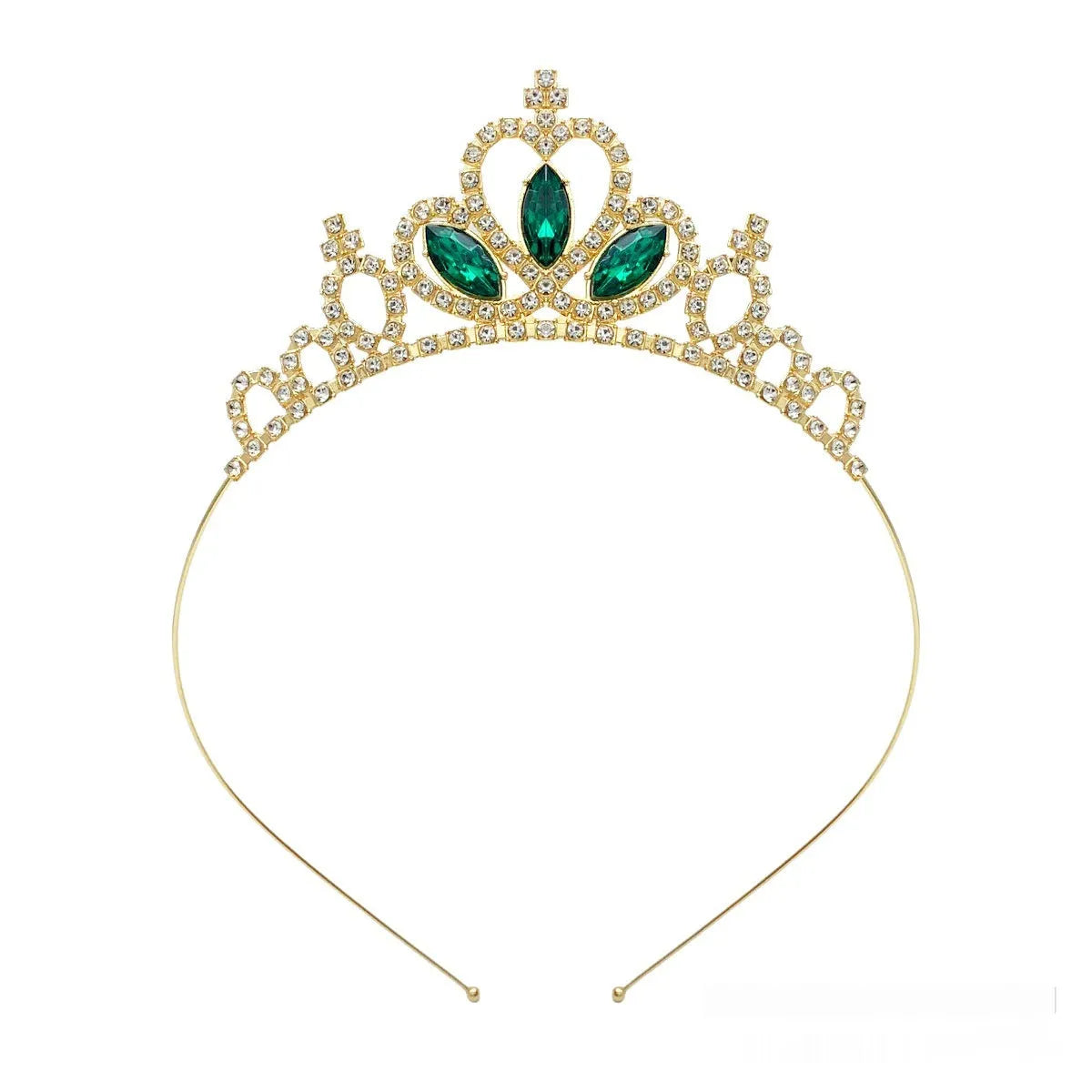 Gold alloy princess crown headdress with red diamond coloured stones for girls birthday party
