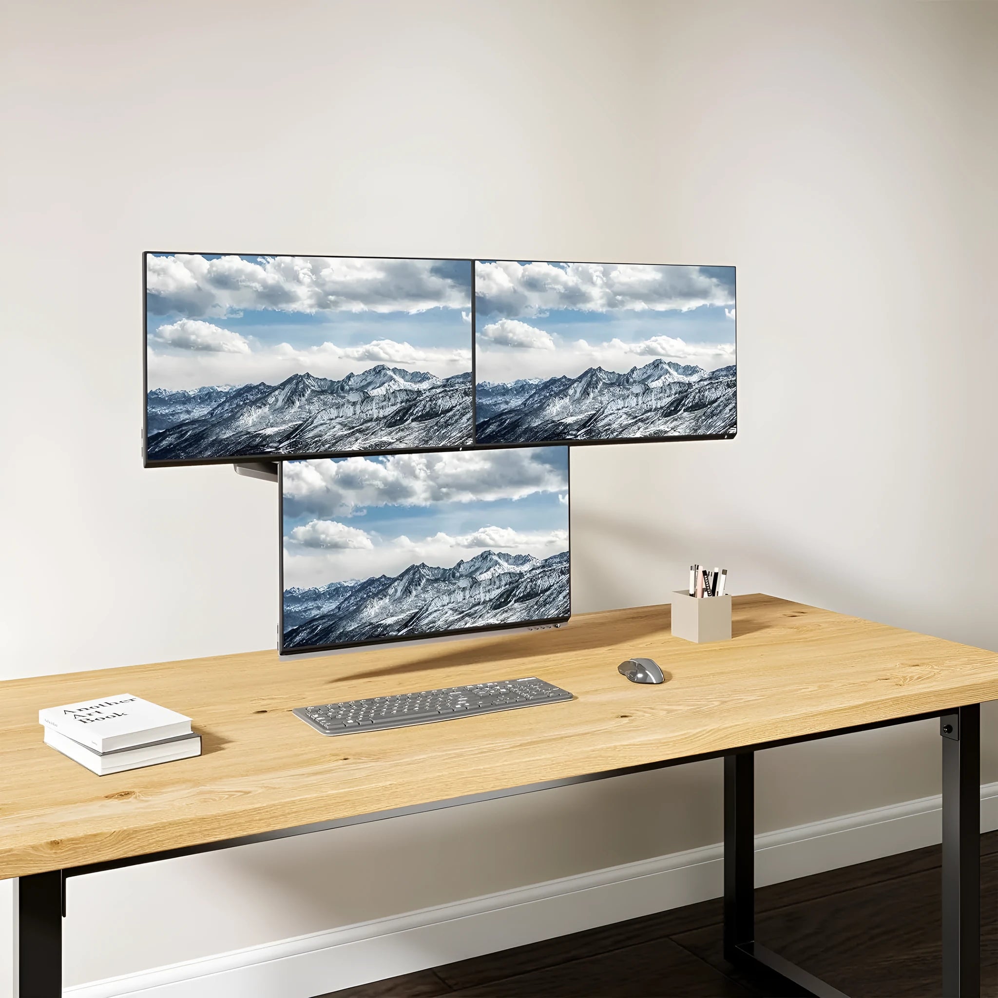Black three-arm gas spring computer monitor holder for 13-27 inch screens