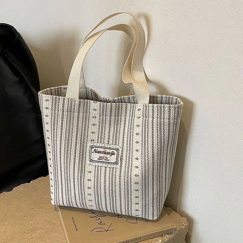 Japanese style corduroy handbag in ivory white, grey, or dark brown with large capacity interior