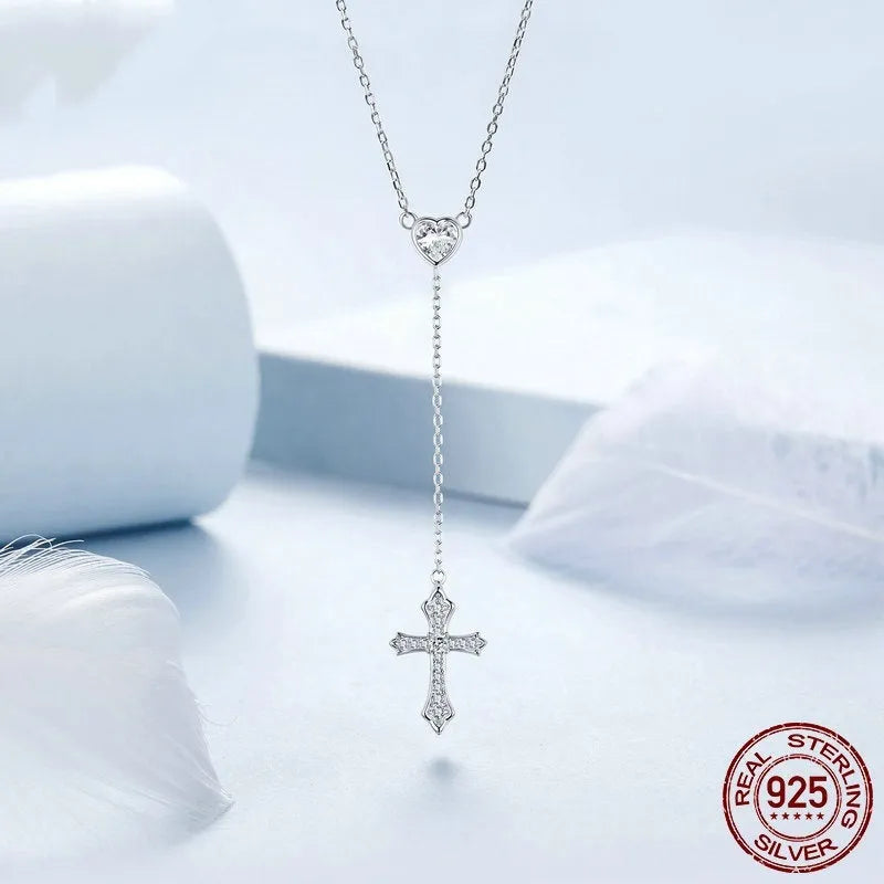 925 sterling silver love cross pendant necklace on O-ring chain, colour BSN384